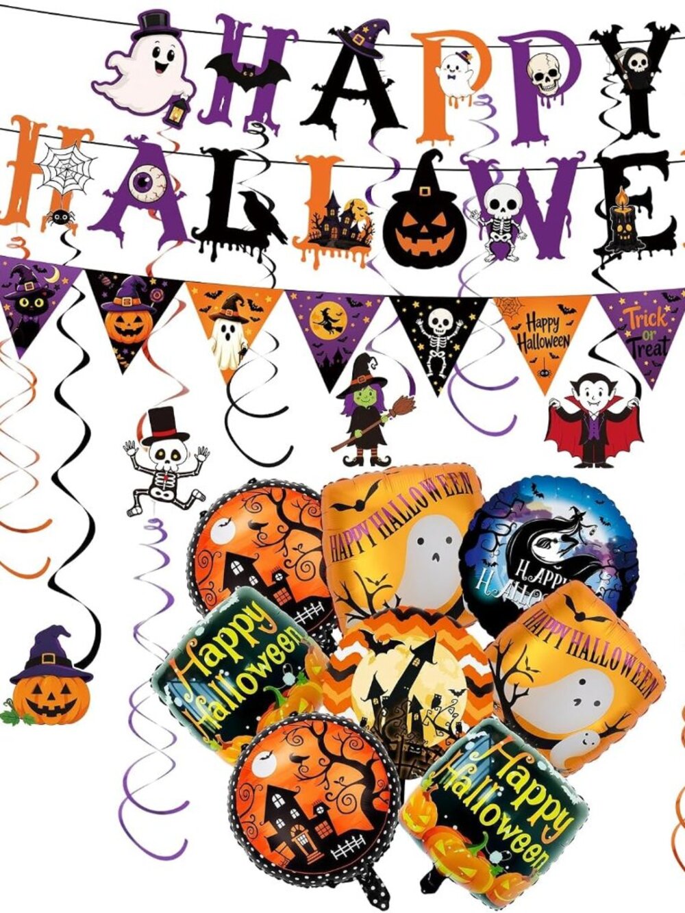 Halloween Party Decorations Kit 22Pcs Banner Foil Balloons Hanging Swirls